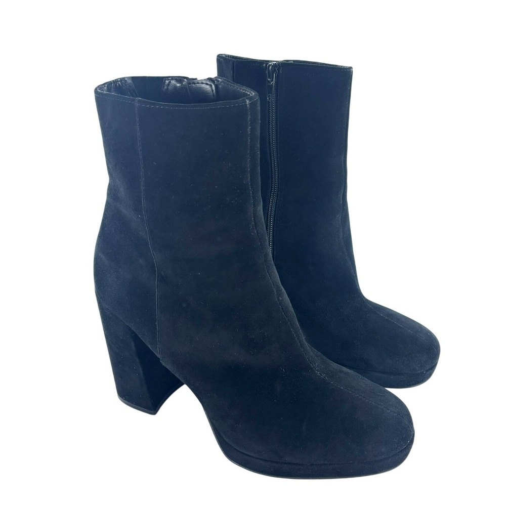 Steve‎ Madden Black Suede Boots Sz 10 Block Heel Ankle Zip 90s Whimsigoth Goth